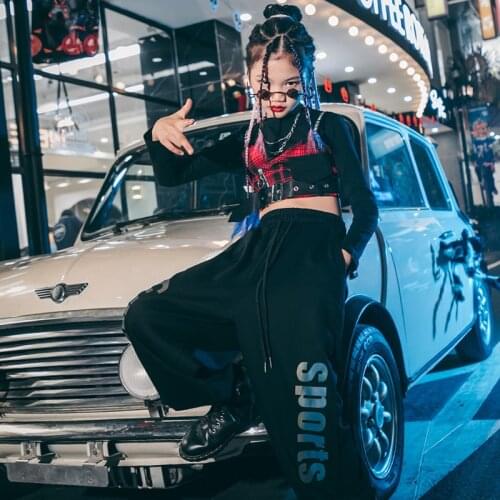 Girls Jazz Dance Clothes Kids Autumn/Winter Plaid Tops Rose Red Pants Modern Hip-Hop Street Dance Performance Clothing DQL4795