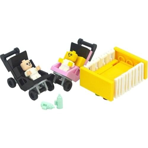 DIY Baby Figures Stroller Building Blocks City Friends Cute Baby Carriage Car Accessories Compatible Classic Mini Bricks Parts