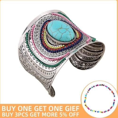 Dorado Open Wide Big Bracelets Amp Bangles For Women Men Retro New Alloy Female Cute Cuff Blue Stone Fashion Jewelry Accesorios