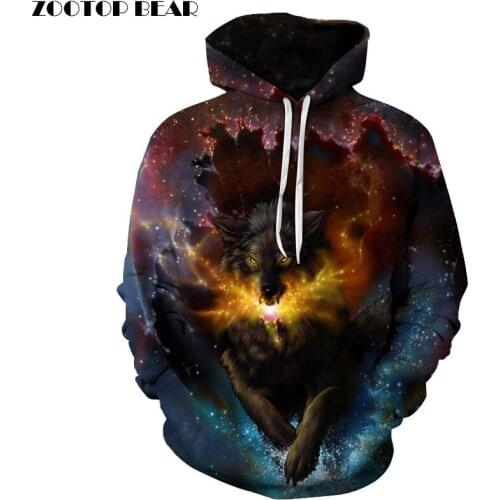 Galaxy Wolf Printed Men Women Hoodies 6xl Sweatshirt Unisex Plus Animal Quality Pullover Fashion Casual Male Outwear ZOOTOP BEAR