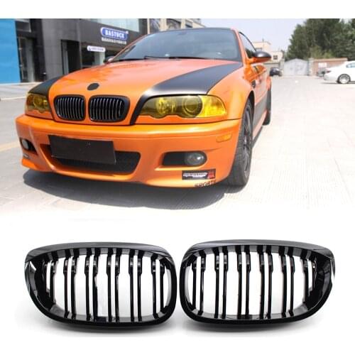 A Pair Gloss Black 2 Line Double Slat Kidney Grille Grill For 3 Series E46 2-Door 2002-2006 Racing Grills Car Accessories