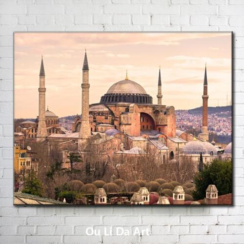 Turkey blue mosque landscape canvas printings oil painting printed on canvas home wall art decoration pictures
