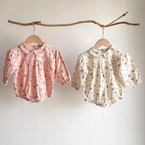 New 2021 Srping Autumn Newborn Baby Girls Rompers Floral Doll Collar Long Sleeve Rompers Clothes Baby Toddler Girls Jumpsuits