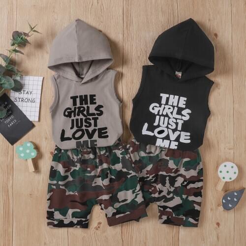 Summer Baby Boy Clothes Set Hooded Hoodie Vest Camouflage Short Pant 2pcs Suit Kids Boy Outfit Casual Children Clothing for Boys