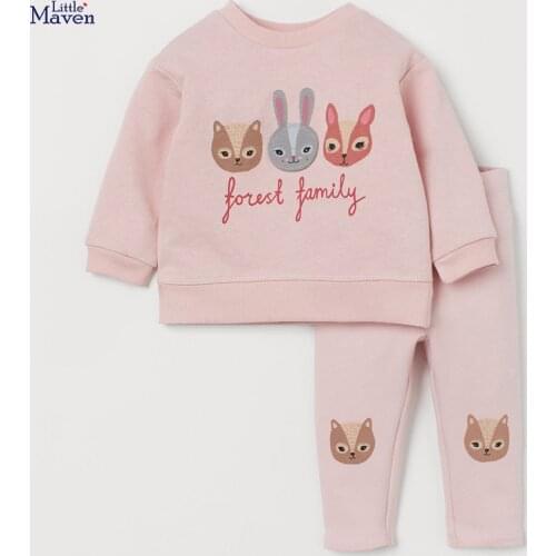Cotton Autumn 2021 Girl Long Sleeve Tops + Trousers 2 Pieces Sets Cartoon Fox Rabbit Bear 3 Animal Clothes