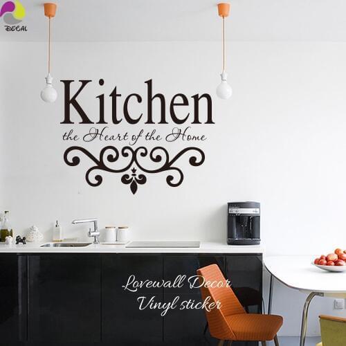 Kitchen The Hearts Of the Home Quote Wall Sticker Kitchen Lettering Sign Flower Wall Decal Cut Vinyl Home Decoration Art Mural