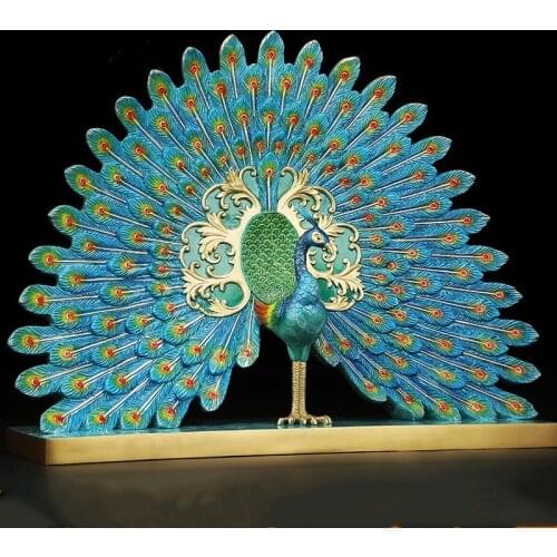 TT Rich Ronghua Copper Peacock Open Screen Decoration Pure Copper Phoenix Decoration Color Bronze Statue Crafts