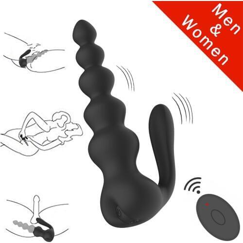 Male Prostate Massager with Tail Vibrator Double Stimulate Wireless Control G Spot Butt Plug Vibrating Anal Sex Toys For Men