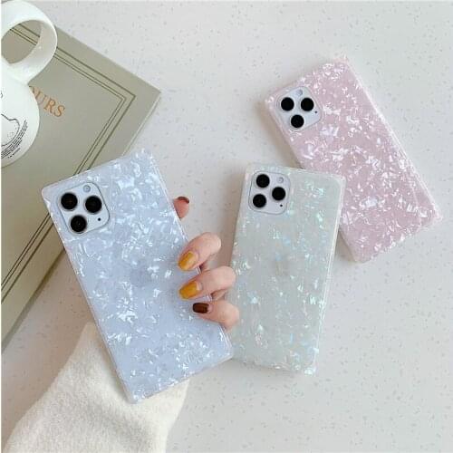 Square Conch Marble Phone Case For iphone 12 Mini 11 Pro X XS Max XR 8 7 Plus SE 2020 Solid Color Silicone Soft Back Cover