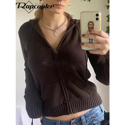 Rapcopter Solid Kintted Jackets y2k Casual Coat Long Sleeve Harajuku Basic Outwear Autumn Winter Hoodies Women Korean Tops 2021