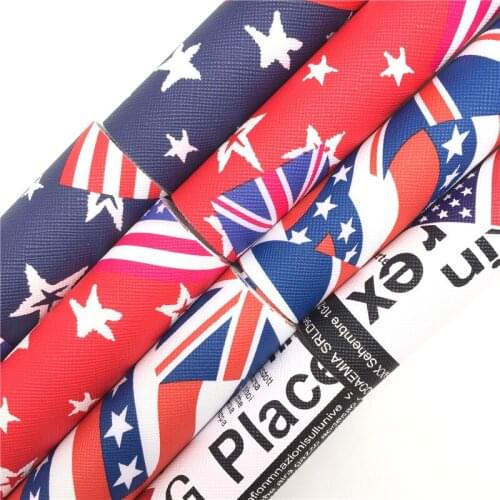 Onefly Wholesales Dropshipping Leather Supplier American Flags Printed Synthetic Faux Leather Fabric for Bows Earrings DIY FZ155