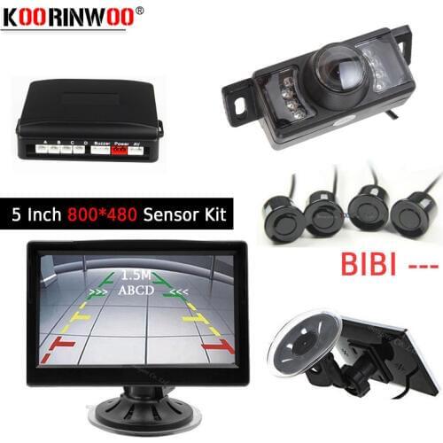 Koorinwoo Visual Parktronic HD 5 LCD Color Car Monitor IR 170 Night Vision Car Rear View Camera Car Parking Sensor System Kit