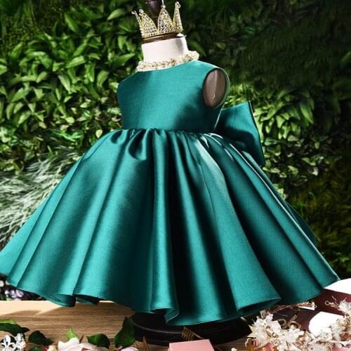 High quality Flower Girls Dresses for Girls Big bow back Satin Applique Pageant Gowns Bow Little Girls Baby Toddler Dresses