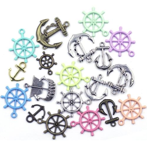 30g Random Pendants Ship Anchor Rudder For Charm Bracelets Metal Mixed Corlorful Handmade Jewelry DIY Accessories Drop Shipping