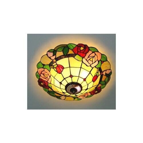 12 Inch Flesh Country Flowers rose Tiffany pendant light Stained Glass Lamp for Bedroom E27 110-240V