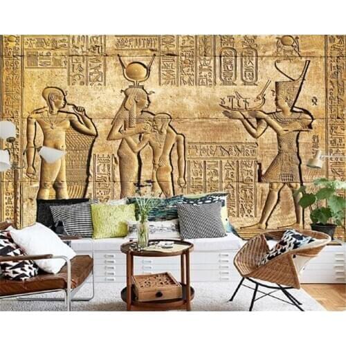 Custom Silk material Wallpaper HD Egyptian Reliefs Mural Mythology Pharaoh TV Background Wall Photo wallpaper mural Beibehang