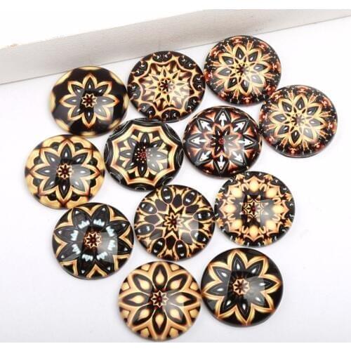 Reidgaller mixed gold mandala photo glass cabochon 10mm 12mm 14mm 18mm 20mm 25mm handmade flatback round dome jewelry findings