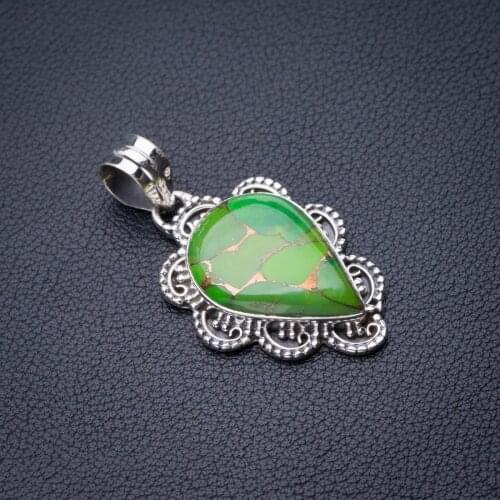 StarGems Natural Copper Turquoise Handmade 925 Sterling Silver Pendant 1.75" D9979