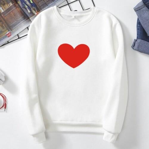 Heart-shaped Print Tops Korean Style Womens Sweatshirt Loose Casual Round Neck Long Sleeve Pullover