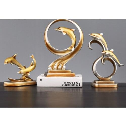 EUROPEAN RESIN GOLD DOLPHIN DECORATION INDOOR LIVINGROOM TABLE FURNISHINGS CRAFTS TV CABINET OFFICE DESKTOP FIGURINES ORNAMENTS