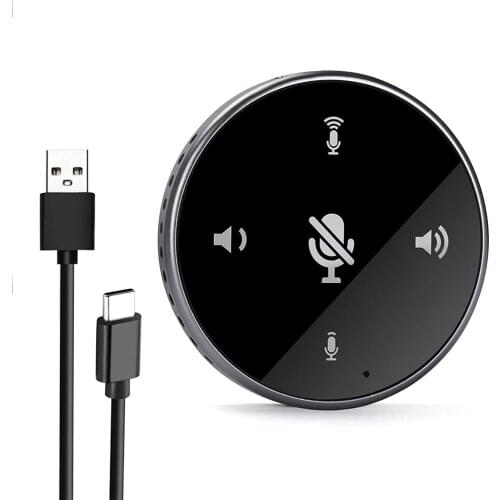 USB 2.0 Microphone with Speaker Omnidirectional Microphone with 360º Voice Pickup Touch-Sensor Desktop Mic for Video Conference