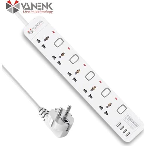 VANENIK Excellent 4 USB Universal Power Extension Socket Cord Lead Plug Travel Adapter with USB 3.4A Fast Charger 3 Meter Cable