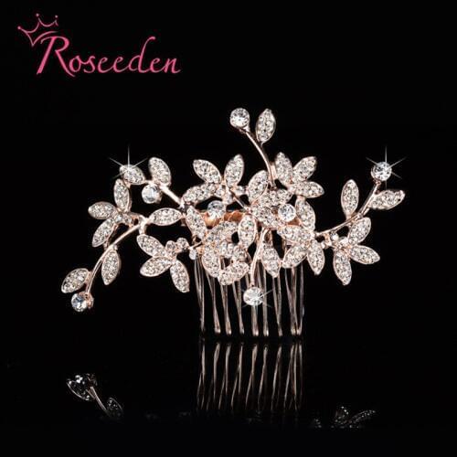 Gorgeous Silver Color Clear Rhinestones Bridal Hair Comb wedding hair piece Crystal rose gold Brides hair jewelry RE784