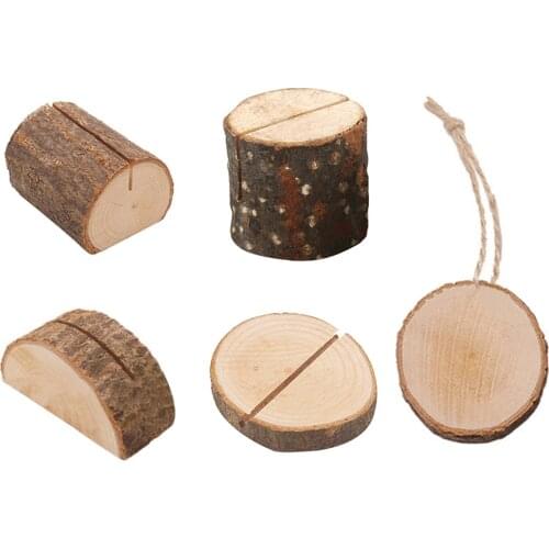 Natural Rustic Wood Place Card Holder Table Number Stand Name Cards Photo Clip for Wedding Party Sign Food Cards Label