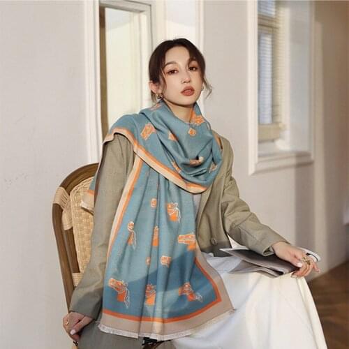 KOI LEAPING European and American style ladies fashion popular horse pattern printing cashmere shawl warm scarf best gift
