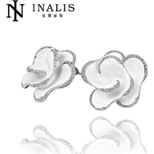 INALIS natural lapis lazuli stud earrings delicate flowers silver color earrings for women jewelry E583