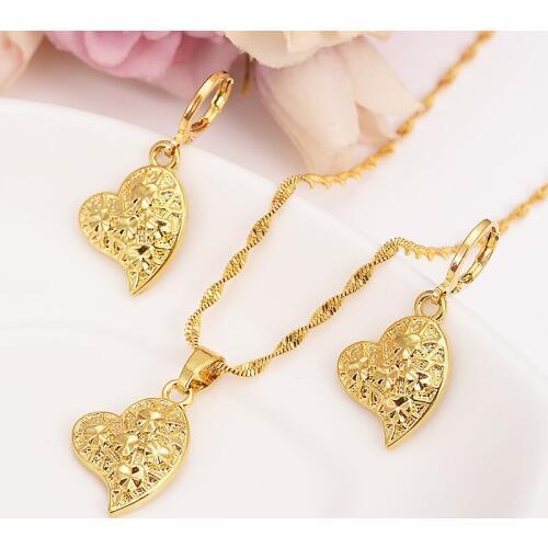 Bangrui Heart Pendant and Necklaces Earring Romantic Jewelry S Gold Color for Womens,Wedding gift,Girlfriend Wife Gifts