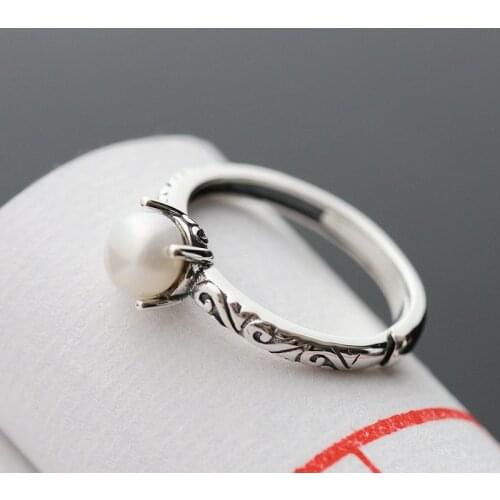 925 sterling silver ring opening female hand set pearl silver ring