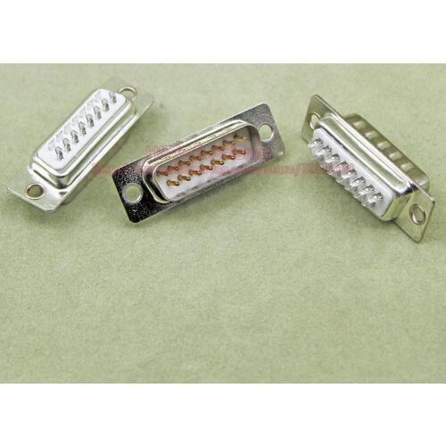 10pcs/lot) DB15 2Rows White Parallel Port 15Pin D Sub Male 15 Way Wire Solder Connector Socket Plug VGA Adapter