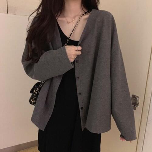 2020 Early Autumn Thin Knit Cardigan Womens Korean Fashion Loose and Thin Sweater Coat Lazy Style
