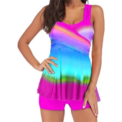 2021 Women Two Piece Swimsuit Summer Push Up Stripe Print Plus Size Tankini Set Sport Swimming Suit Bathing Suit Beach Swimwear