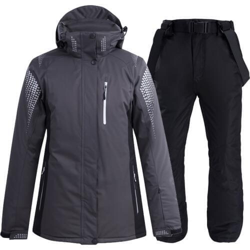 -30 Grey Colors Womens and Mens Snow Suit Wear Snowboard Clothing Winter Waterproof Costumes Skiing Sets Jacket + Pant Cheaper