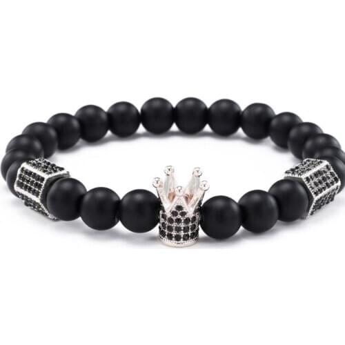 8mm ghdf23 gold silver micro pave cz zircon cubic zirconia Bracelet adjusted nature stone bead Frosted agate Onyx Bangles