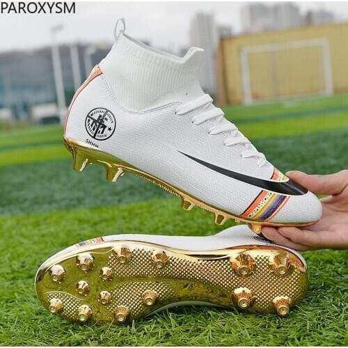 White / black gold mens football shoes high ankle football shoes womens football shoes socks non-slip