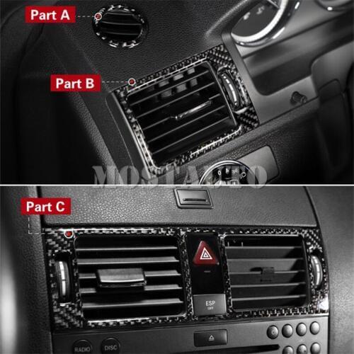 For Benz C Class W204 S204 Carbon Fiber Center & Side Air Vent Cover Trim 2007-2010 6pcs Car Accessories Interior Car Decor