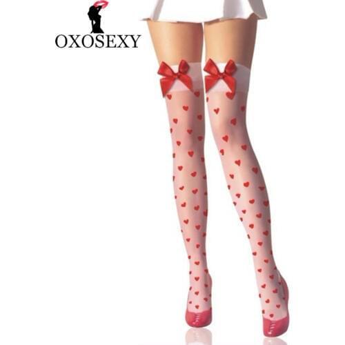 Black white red bow thin Sexy Women Tights Stockings love heart nylon Top Thigh High Sheer Knee High Stockings Lingerie 359