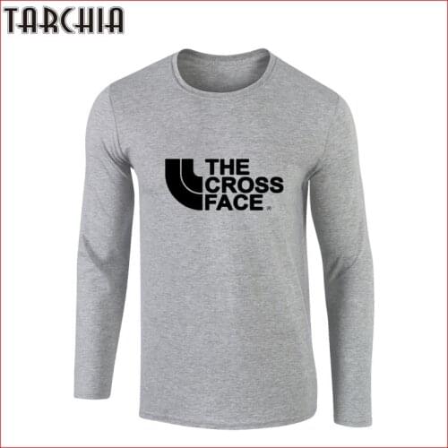 TARCHIA Fashion Mens Casual T Shirts Long Sleeve Shirt THE CROSS FACE Print Cotton Fitted T-Shirt Men Top Tees Homme
