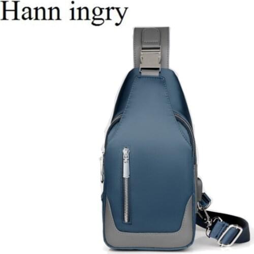 HANN INGRY Mens Messenger bag shoulder Oxford cloth Chest Bags Crossbody Casual Messenger USB charging Multifunction bag H289D