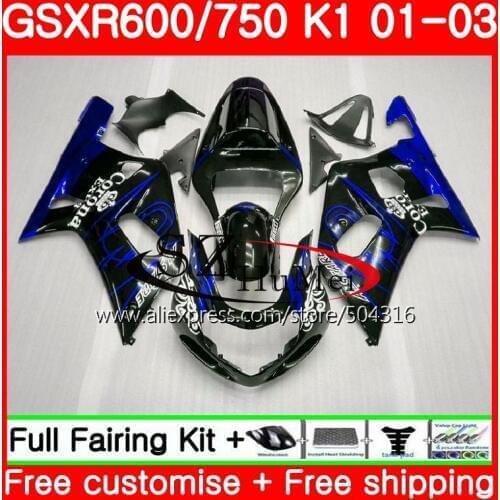 Body For SUZUKI GSX-R600 GSXR 600 GSXR 750 01 03 GSX-R750 Blue sale 29SH14 K1 GSXR750 01 02 03 GSXR600 2001 2002 2003 Fairing