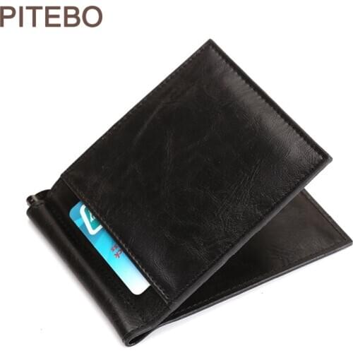 PITEBO Anti-theft brush anti-magnetic Wallet Mens pickup bag thin soft leather short wallet Simple Wallet, Business Card Box