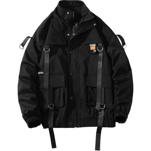 Men Streetwear Jacket Black Hip Hop 2021 Autumn Cargo Harajuku Hooded Outwear Mens Clothes oversize 5XL 6XL 7XL