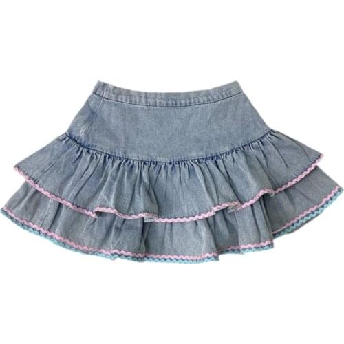 Summer Gothic Harajuku Cute Denim Cake Skirts Hot Girl Fashion Sweet Punk High Waist Mini Kawaii Short Skirts