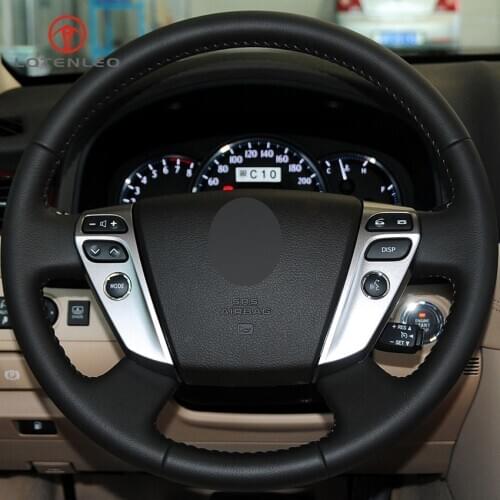 LQTENLEO Black Genuine Leather DIY Hand-stitched Car Steering Wheel Cover for Toyota Crown 2010 2011 2012 2013 2014