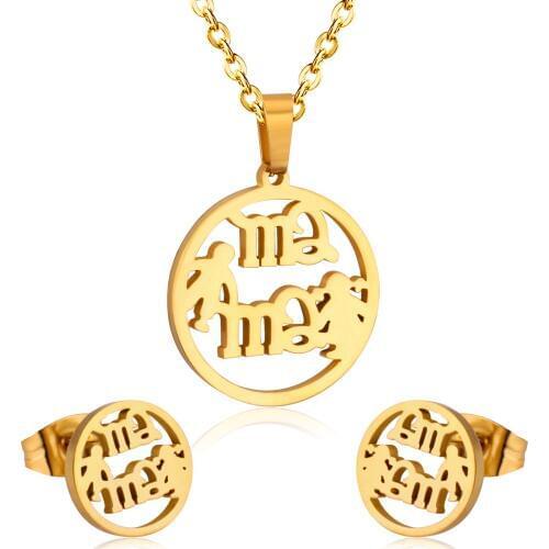 LUXUKISSKIDS Stainless Steel MAMA Pendant Necklace Earrings For Women Fashion Jewelry Sets For Mothers Day Gift Dubai African