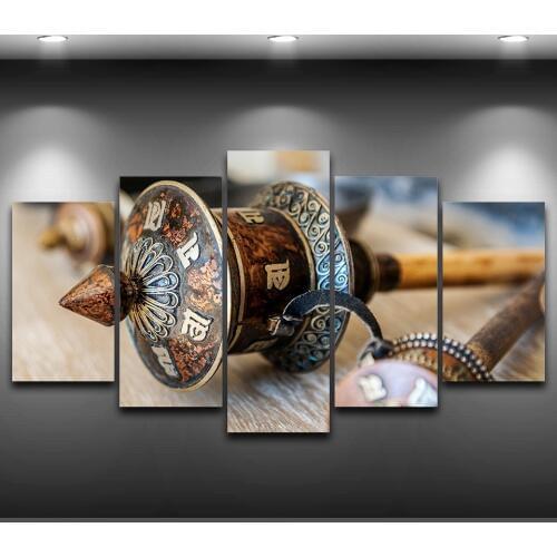Modular Unframed Pictures Home Decoration Canvas Painting 5 Panels Prayer Wheel Top-Rated Wall For Living Room Modern Type
