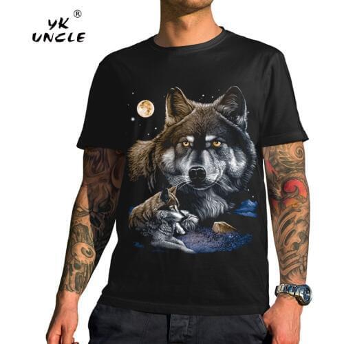 YK UNCLE Brand Cool Moon Wolf T Shirt Men Fashion Design T-shirt 2019 Summer Casual Cotton Short Sleeve Harajuku Men Clothes